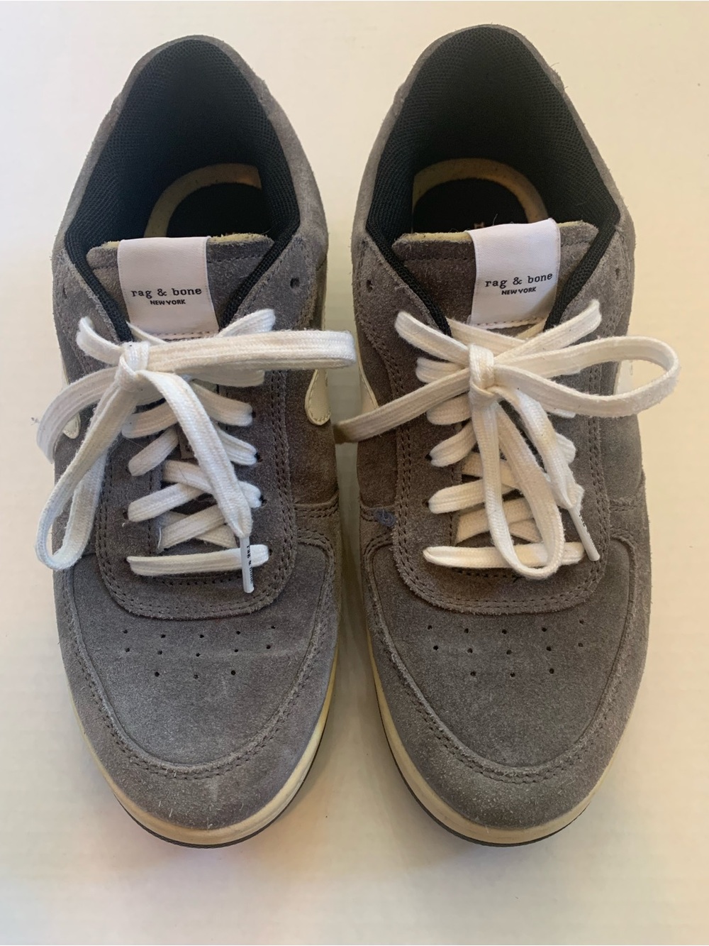 rag & bone Women’s Grey Suede Low-Top Sneakers with White Laces Size 38